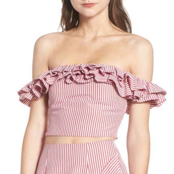 WAYF Anzio Off the Shoulder Ruffle Crop Top - Picture 1 of 1